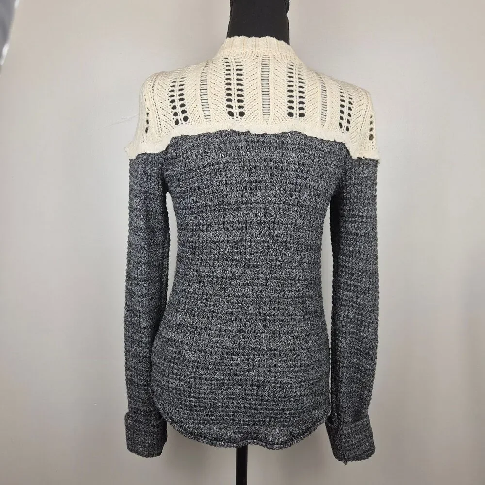 Free People Chunky Knit Colorblock Sweater Marled Crochet Boho Edwardian